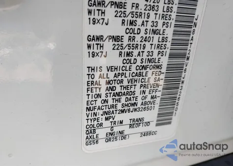 2018 Nissan Rogue Sl from USA, damaged, VIN JN8AT2MV6JW326501